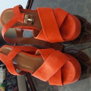 ROBERT CLERGERIE PARIS BRIGHT TANGERINE ORANGE PLATFORM SANDALS SUEDE